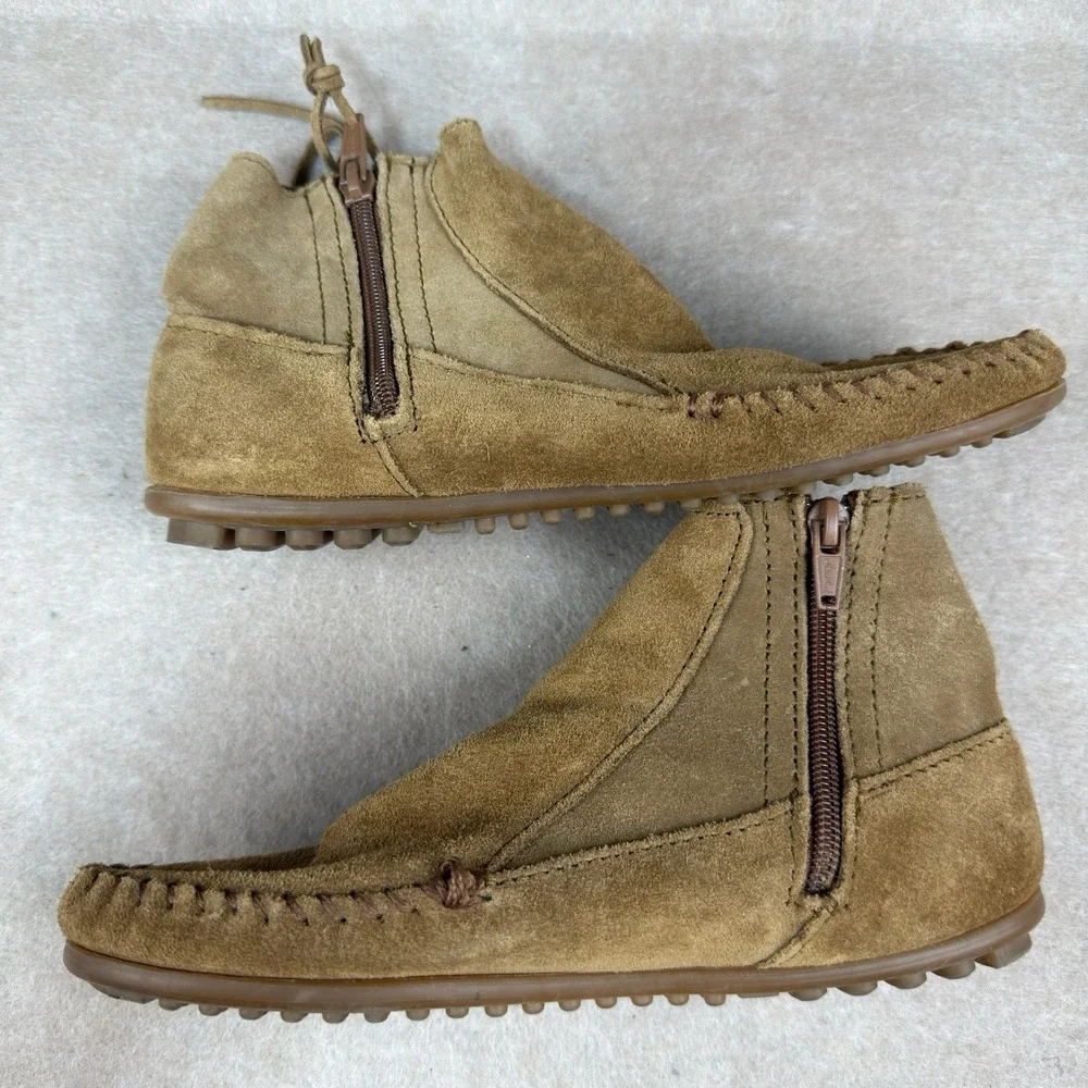 Vintage Minnetonka Boots Women's 6 Brown Suede Moccasin Fringe Zip Soft Sole 663